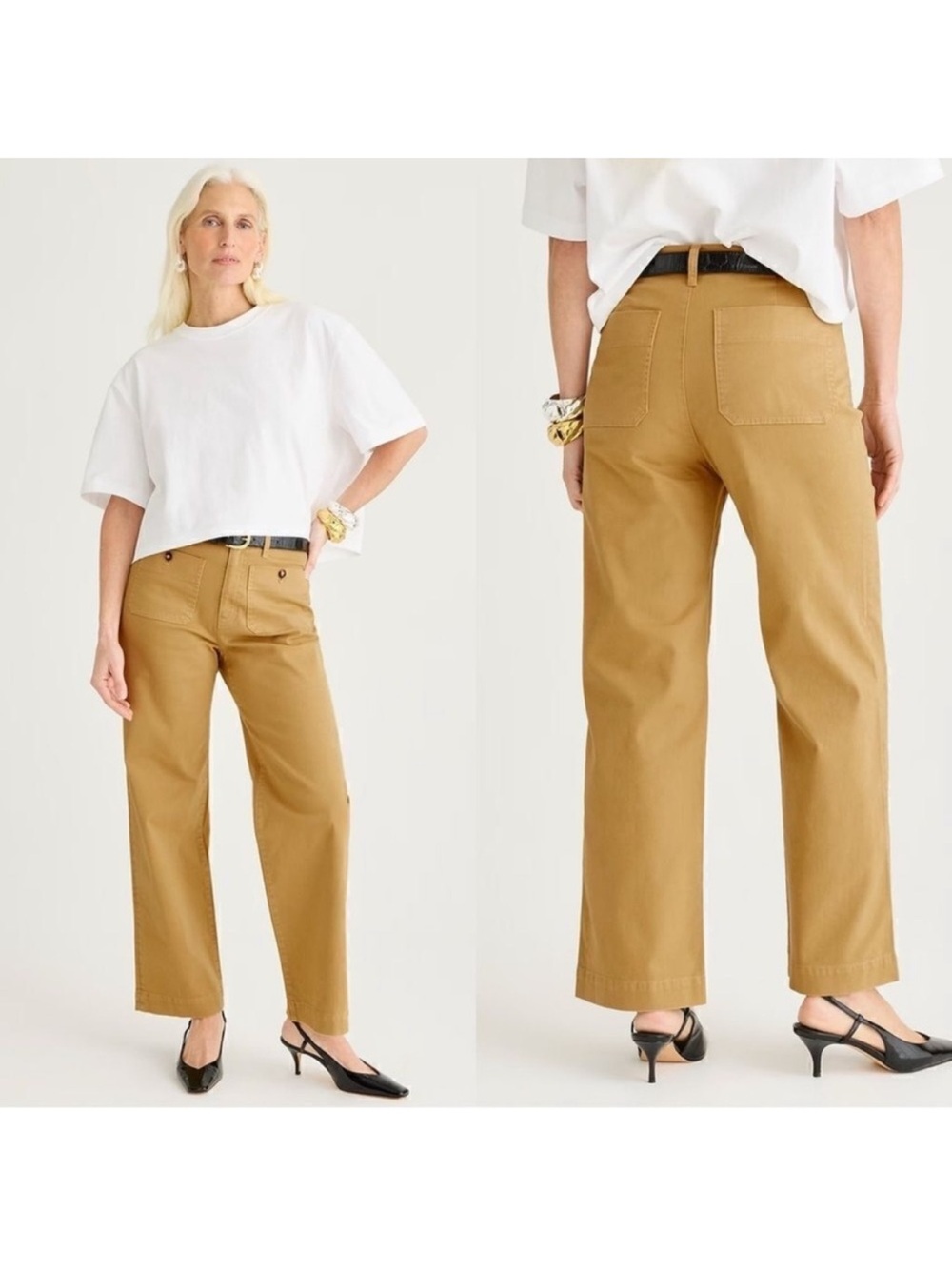 J.Crew Sailor High Rise Slim Wide Leg Patch Pockets Tan Cropped Chino Pants | 27